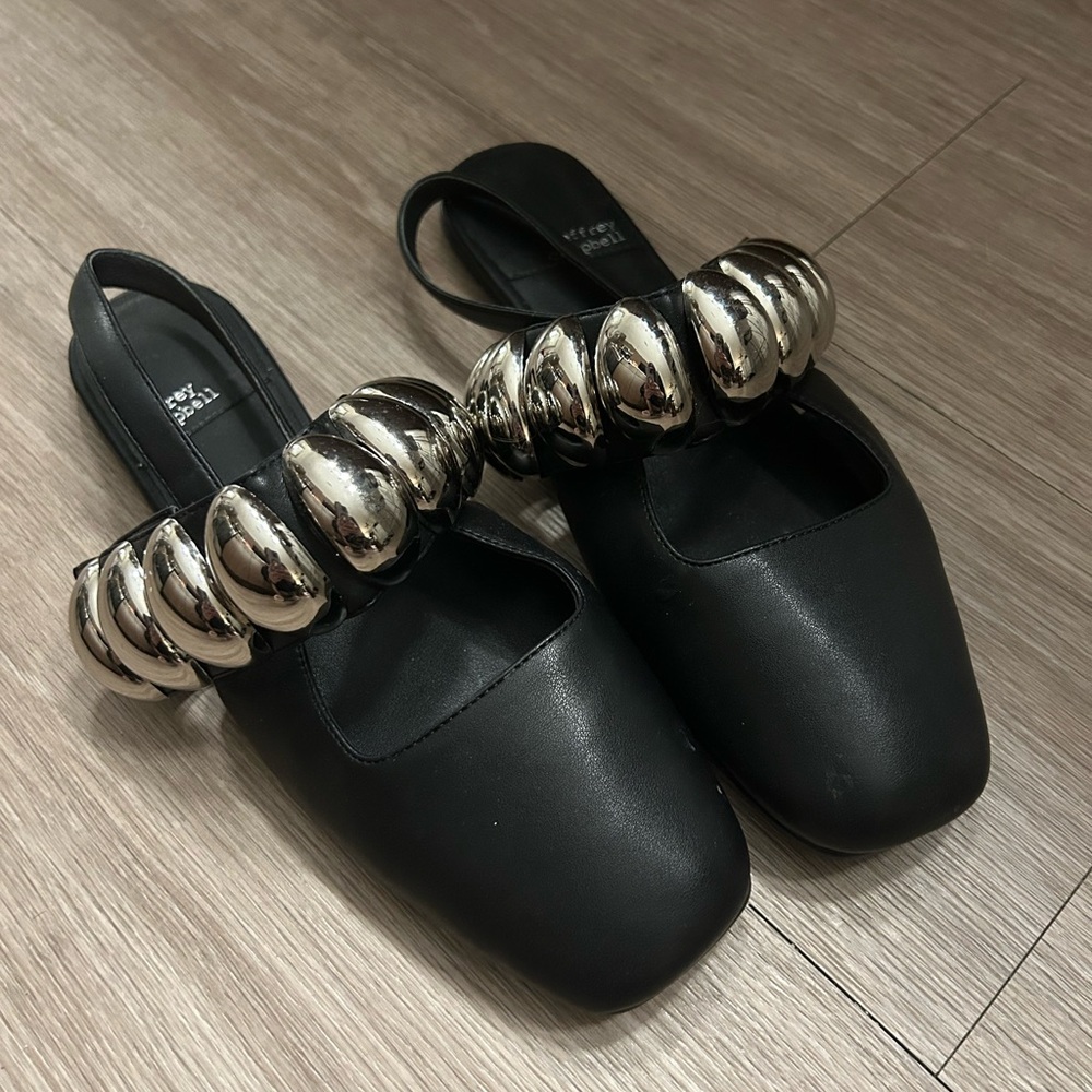 Jeffrey Campbell Manon Studded Slingback Flats Black Silver Size [8.5]